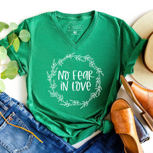 Green spring v-neck with no fear in love floral print
