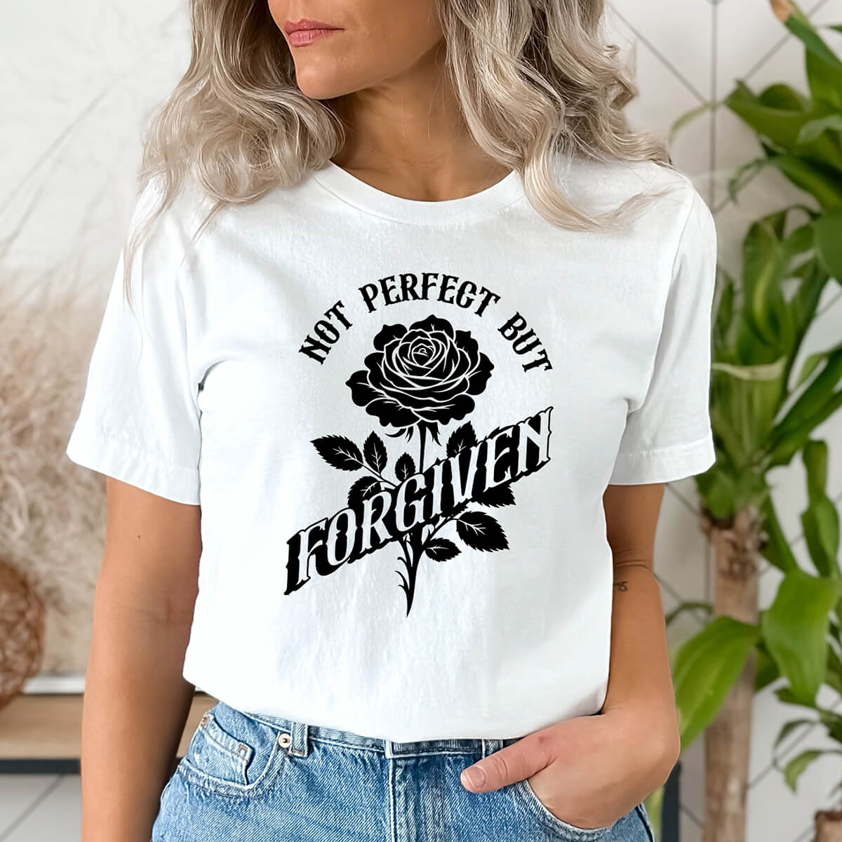 Not perfect just forgiven shirt on white