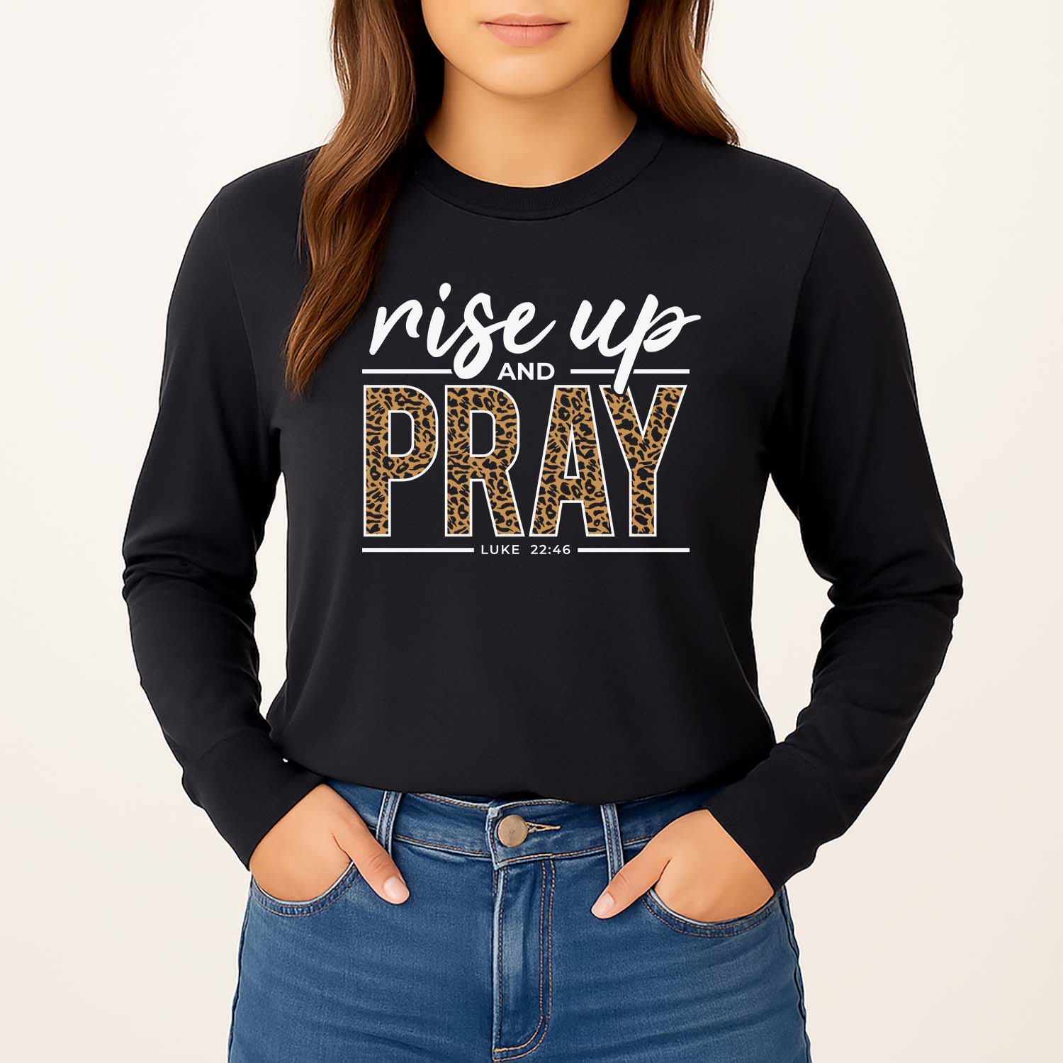 Black Christian shirt for winter with Bible verse from Luke 22:46