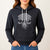 Rooted in Christ dark grey hoodie styled with jeans and light boots