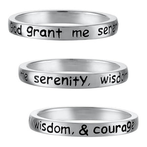 God grant me serenity, wisdom, & courage engraved Christian ring in sterling silver