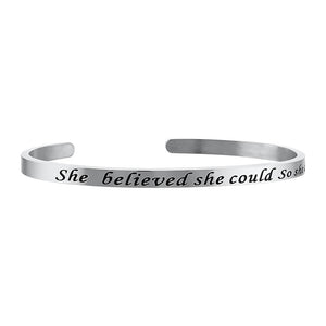 She believed she could so she did silver cuff bracelet
