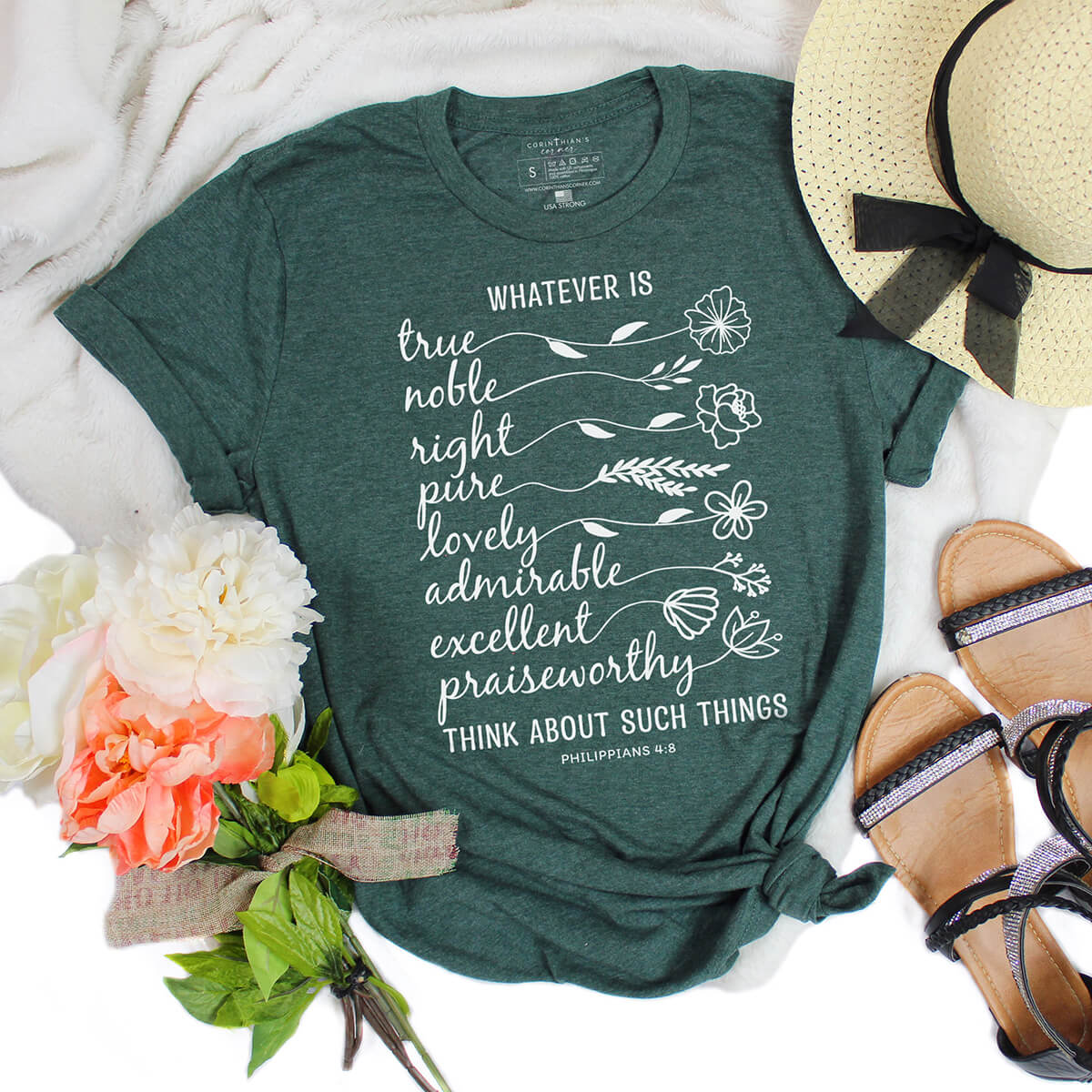 Think about such things women's Christian crew neck t-shirt in forest green