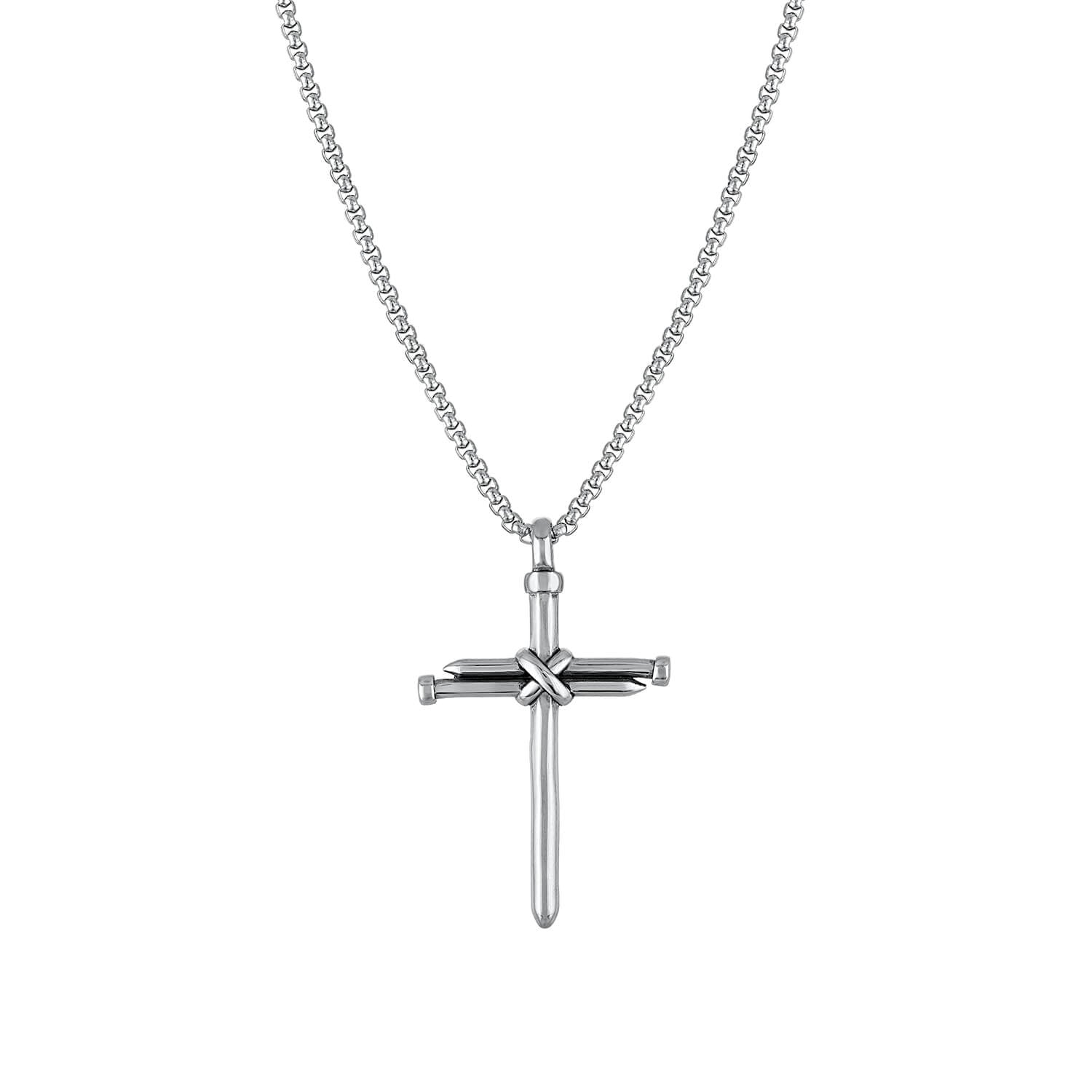 Triple nail cross necklace is made with stainless steel and 18" box chain