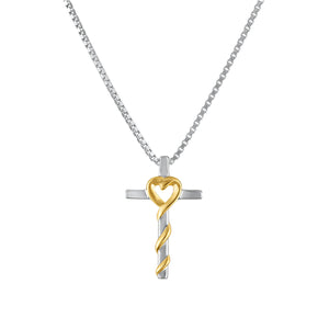 This two-toned cross necklace elegantly showcases God's eternal love