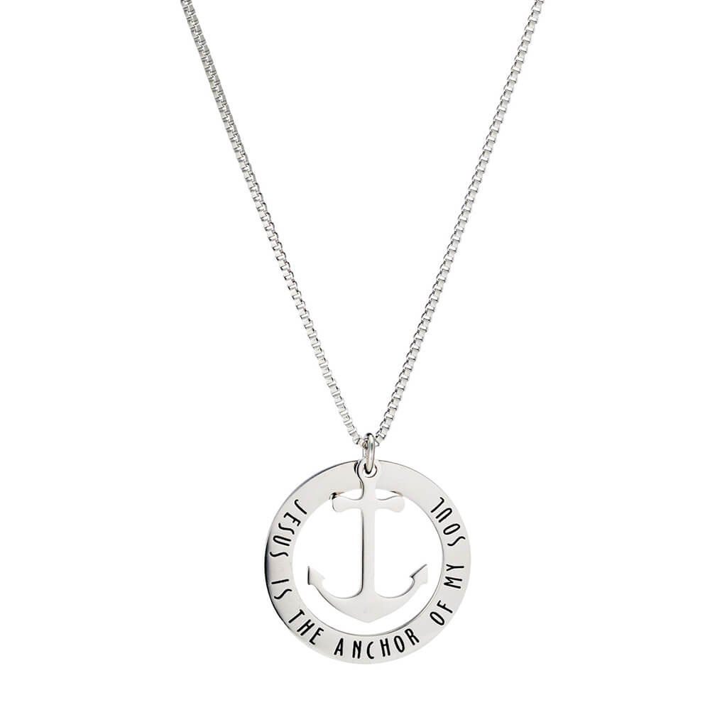 Stainless steel necklace with anchor and circular inscription