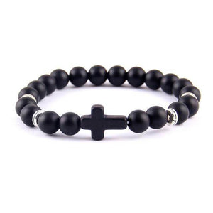 Bracelet made of black circular beads and cross