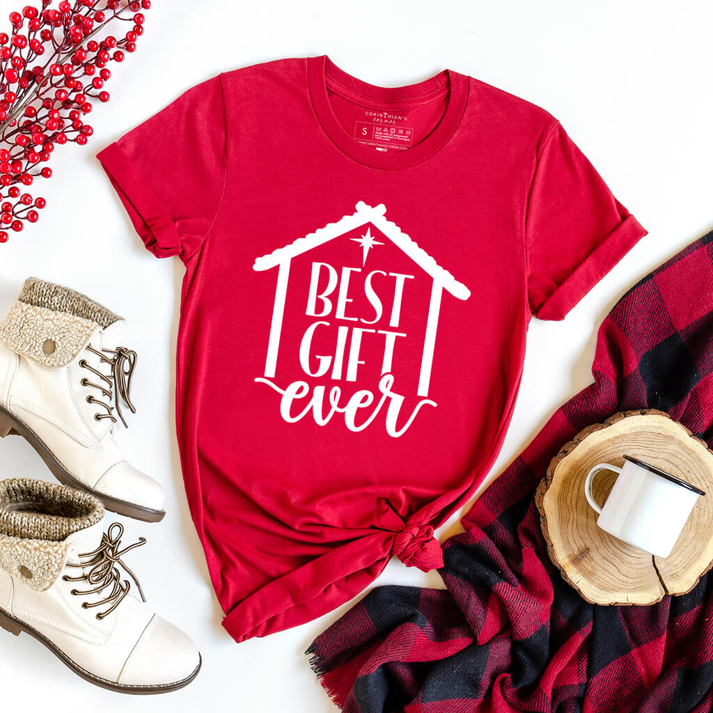 Red Christmas shirt that reads best gift ever for Jesus