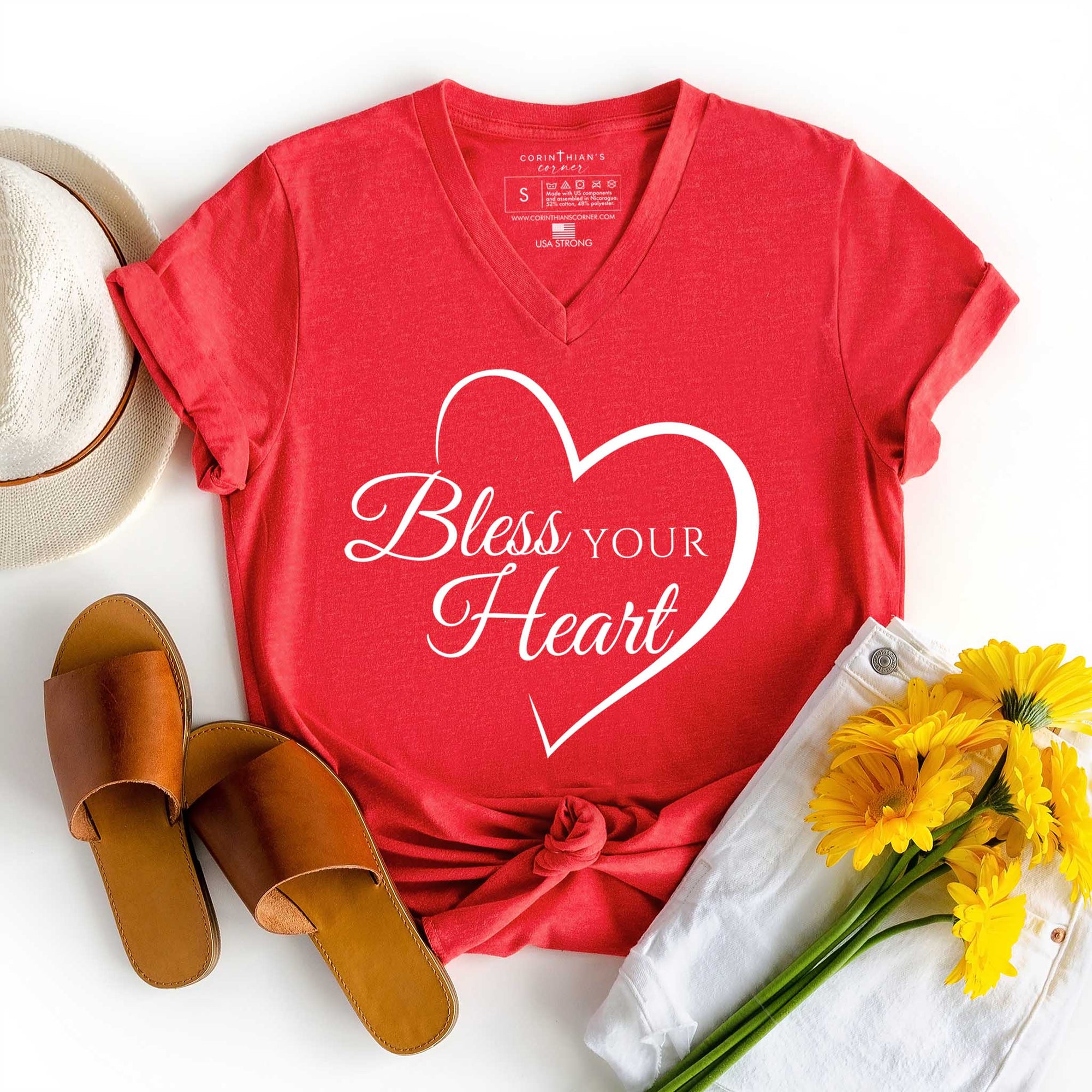 Red bless your heart v-neck t-shirt for Valentine's Day