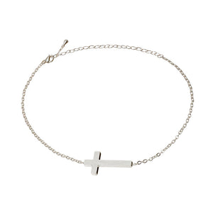 Thin Christian chain bracelet with a cross that sits atop your wrist