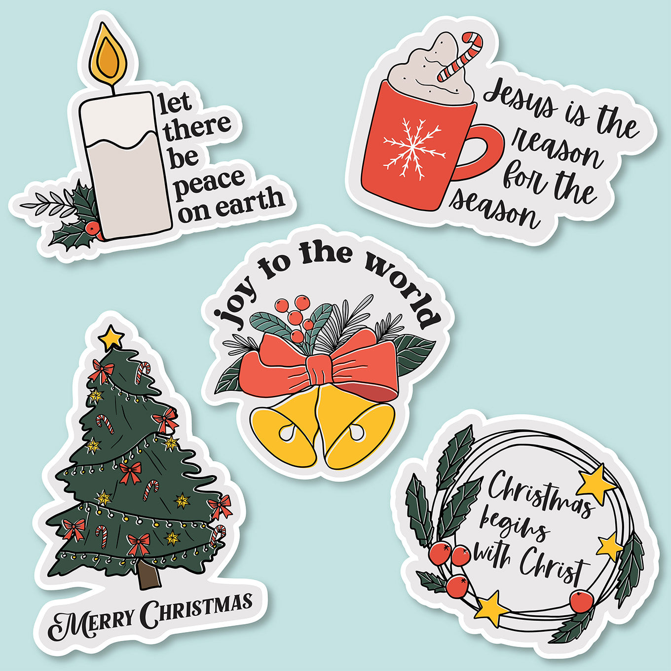 Five Christians stickers that celebrate the birth of Christ