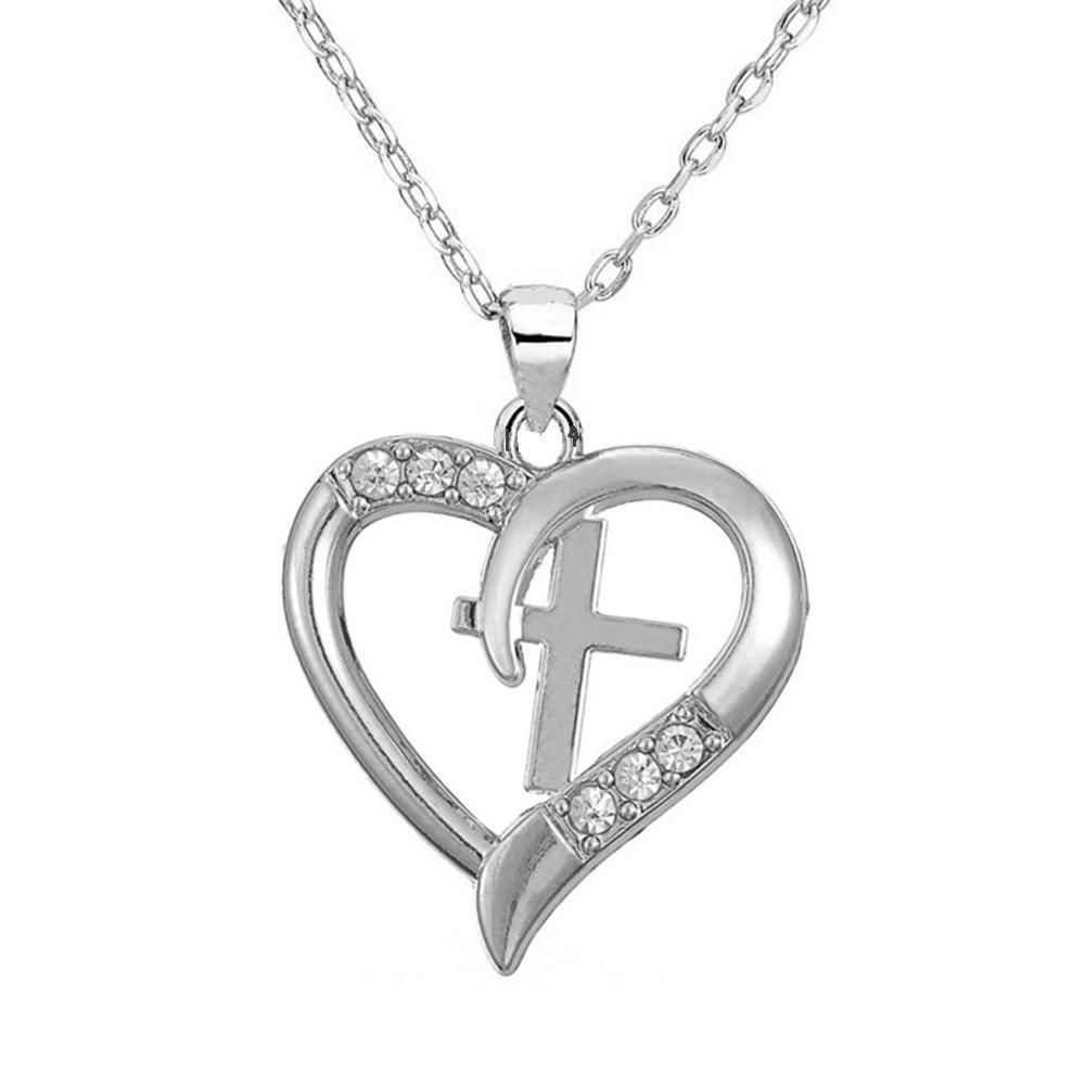 Silver necklace with stunning heart and cross emblem