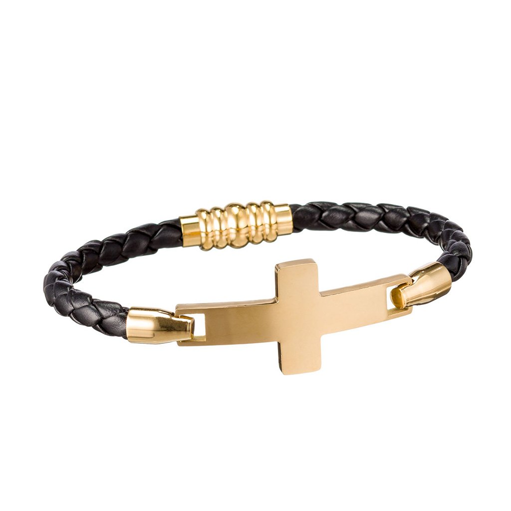 Leather and gold bracelet with magnetic clasp for easy on and off