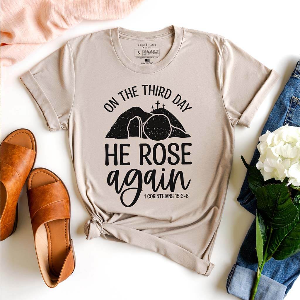 thumbnail image 2 of Women's Easter T-Shirt - Jesus Cross Floral Graphic 3/4 Sleeve Top, Casual Spring Holiday Shirt 2 of 4