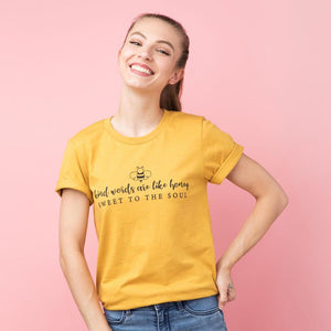 Extra small model wearing sweet Christian t-shirt about kindness