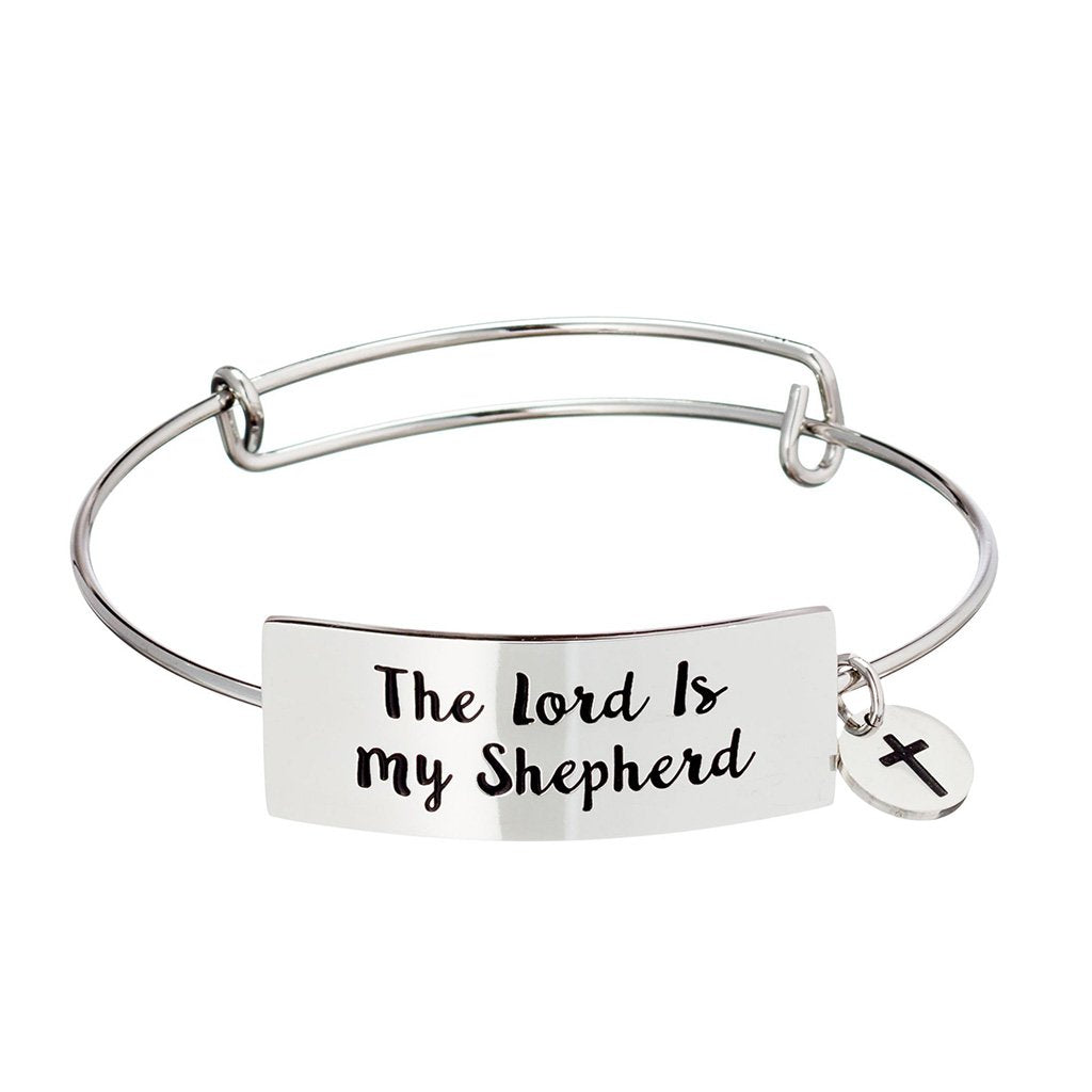 Biblical bracelet with a cross charm and "the Lord is my Shepherd" engraving