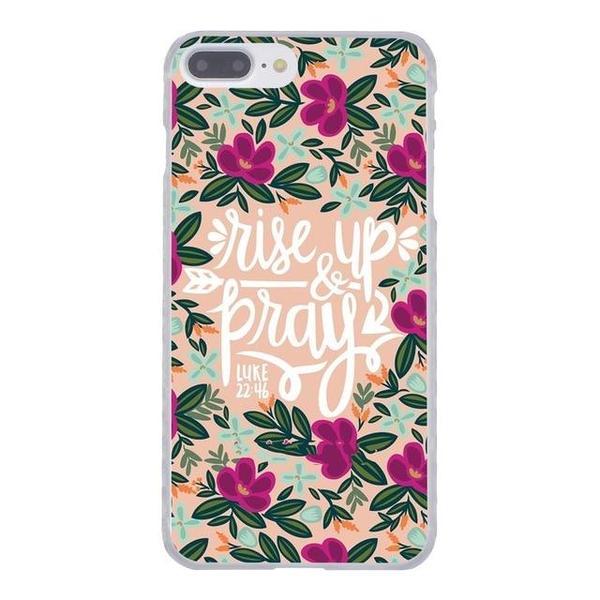 iPhone case with cute floral pattern and "rise up and pray" from passage Luke 22:46