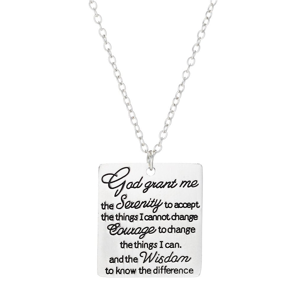 Silver pendant necklace with the serenity prayer engraved