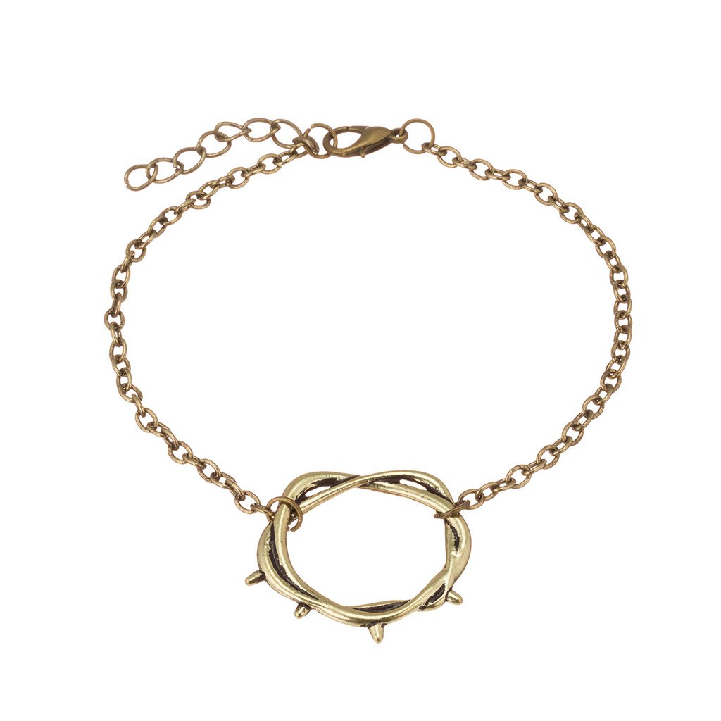Adjustable bronze bracelet with lobster clasp featuring a thorn crown charm